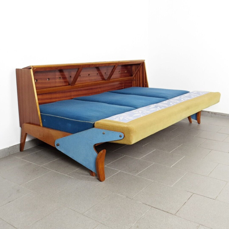 Vintage blue and yellow 3-seater sofa, Czechoslovakia, 1960