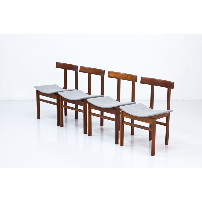 Ensemble de 4 chaises à repas danoises vintage en teck et laine par Inger Klingenberg