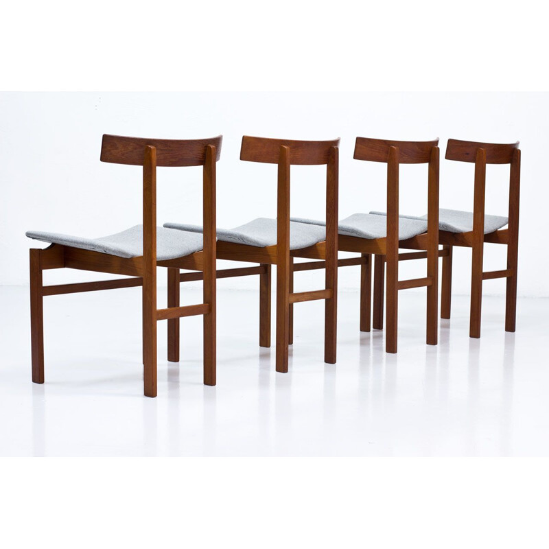 Ensemble de 4 chaises à repas danoises vintage en teck et laine par Inger Klingenberg