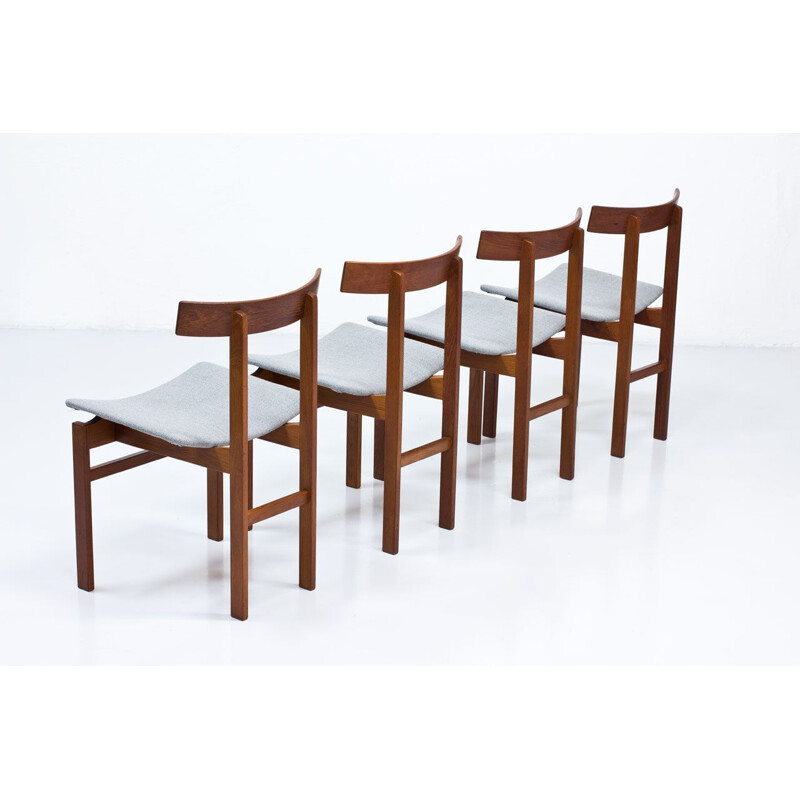 Set of 4 vintage Danish dining chairs in teak & wool by Inger Klingenberg