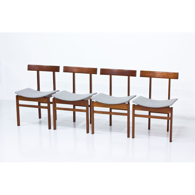Set of 4 vintage Danish dining chairs in teak & wool by Inger Klingenberg