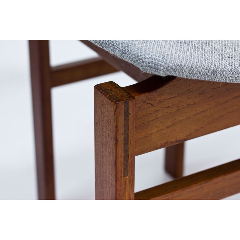 Ensemble de 4 chaises à repas danoises vintage en teck et laine par Inger Klingenberg