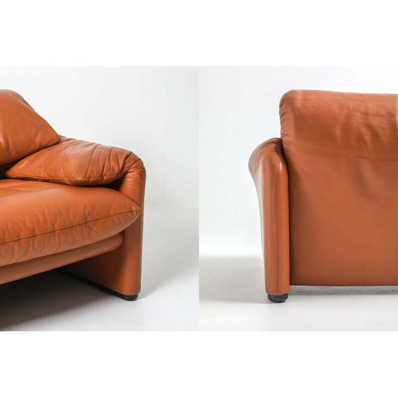 Vintage Maralunga cognac leather club chairs by Vico Magistretti for Cassina, 1974