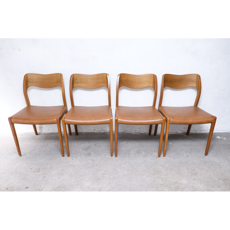 Set of 4 vintage Danish teak Model 71 dining chairs by Niels Otto Møller for J.L. Møllers, 1970s