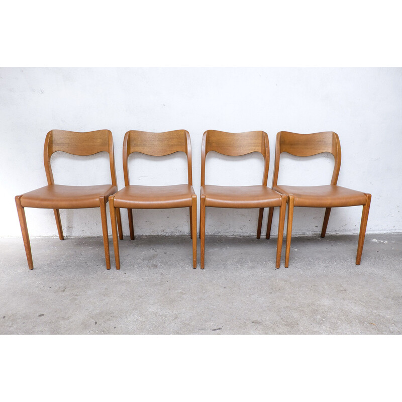 Set of 4 vintage Danish teak Model 71 dining chairs by Niels Otto Møller for J.L. Møllers, 1970s