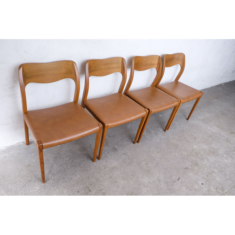 Set of 4 vintage Danish teak Model 71 dining chairs by Niels Otto Møller for J.L. Møllers, 1970s