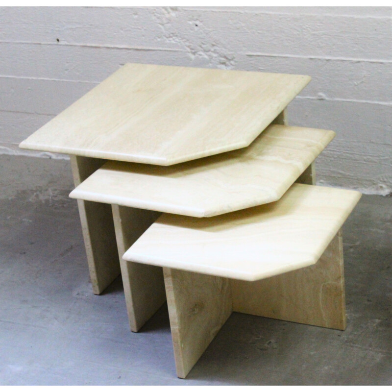 Set of 3 vintage travertine nesting tables