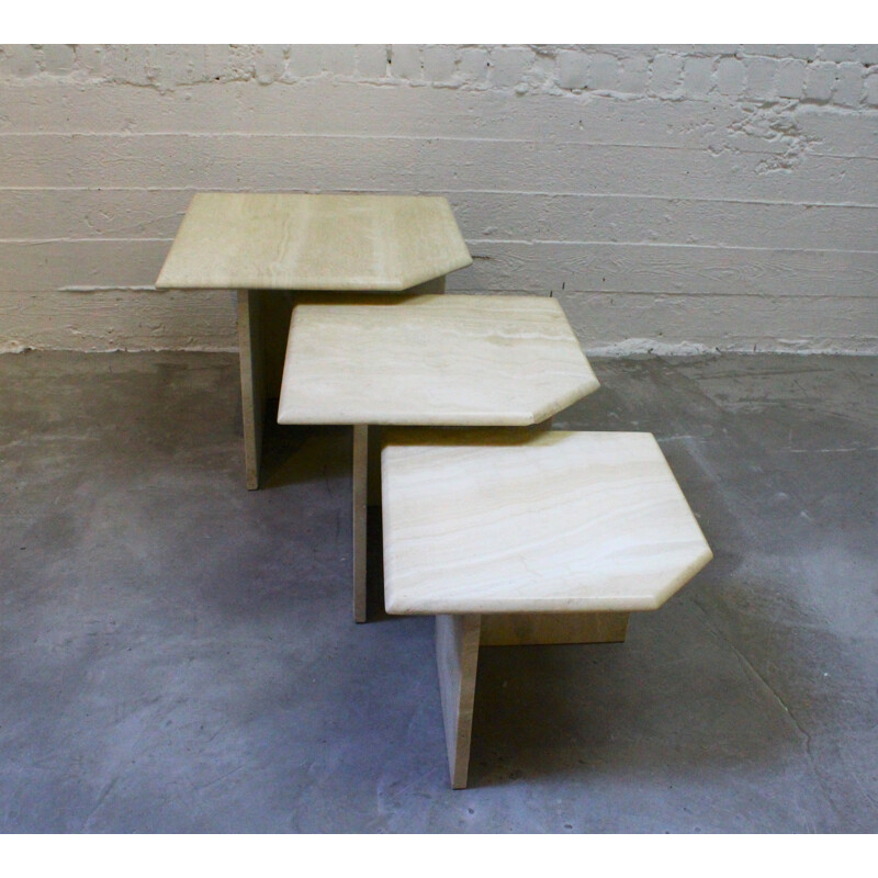 Set of 3 vintage travertine nesting tables