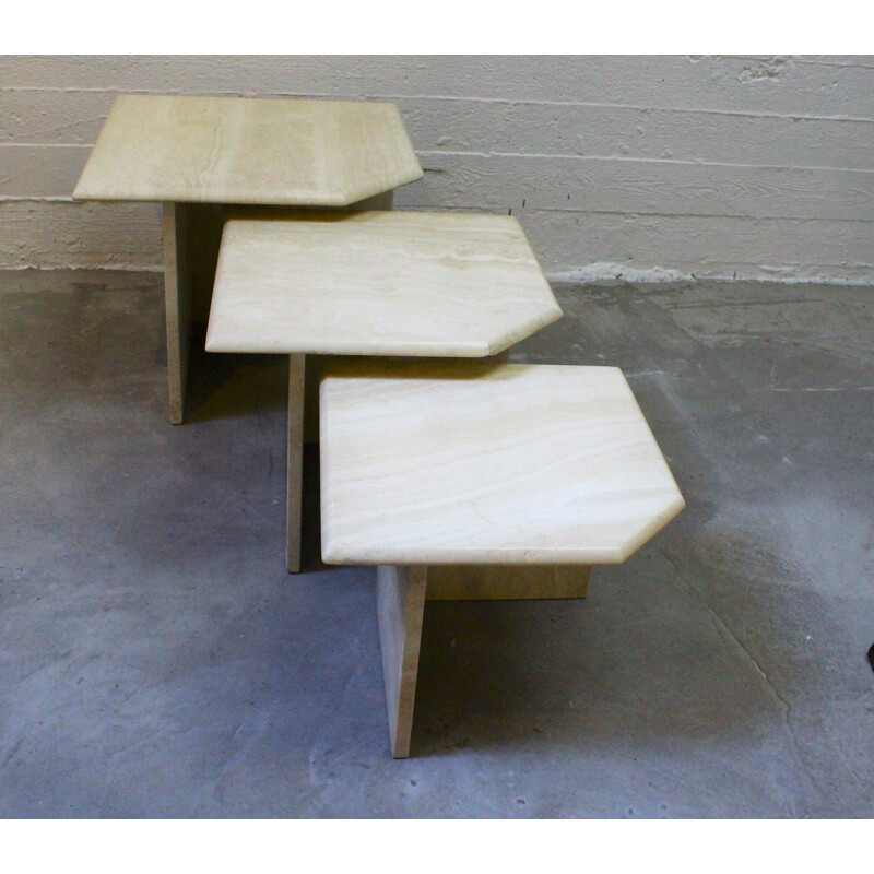 Set of 3 vintage travertine nesting tables