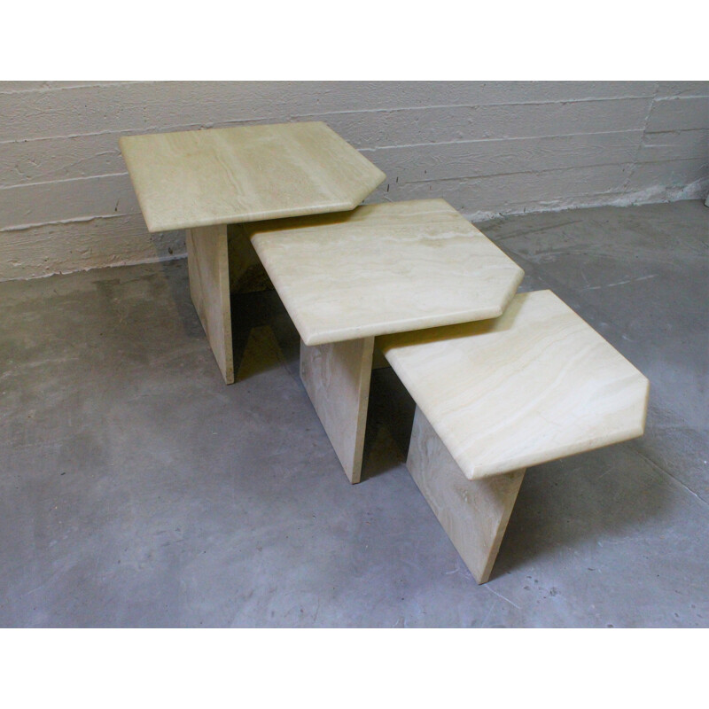 Set of 3 vintage travertine nesting tables