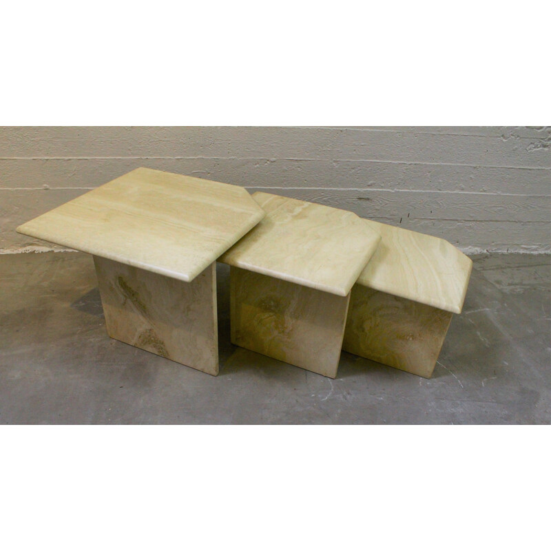 Set of 3 vintage travertine nesting tables