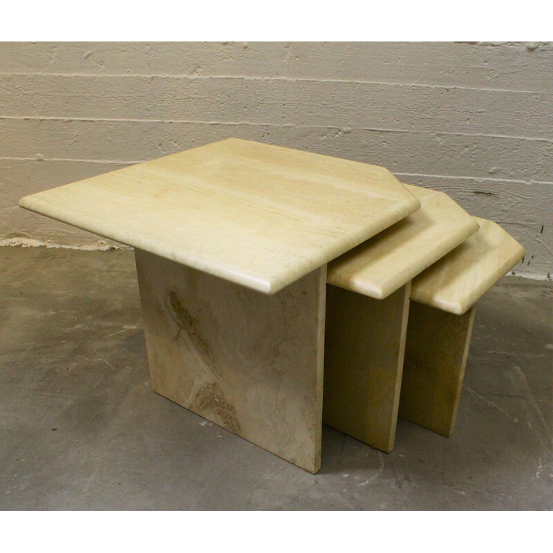 Set of 3 vintage travertine nesting tables