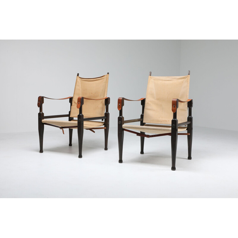 Vintage pair of Safari chairs by Kaare Klint for Rud Rasmussen, 1960s