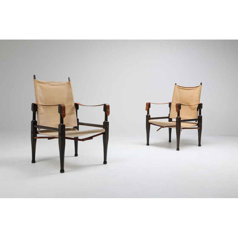 Vintage pair of Safari chairs by Kaare Klint for Rud Rasmussen, 1960s