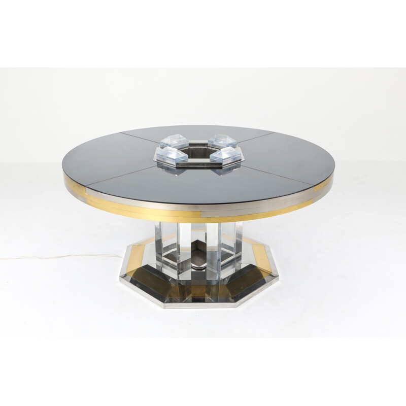 Vintage chrome & brass round dining table by Sandro Petti For Maison Jansen, 1970s