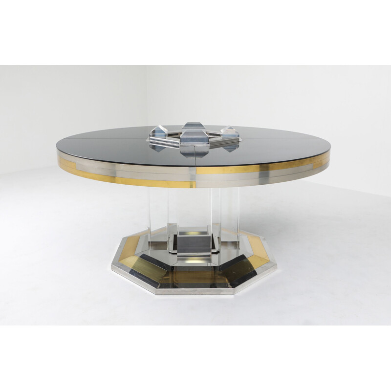 Vintage chrome & brass round dining table by Sandro Petti For Maison Jansen, 1970s