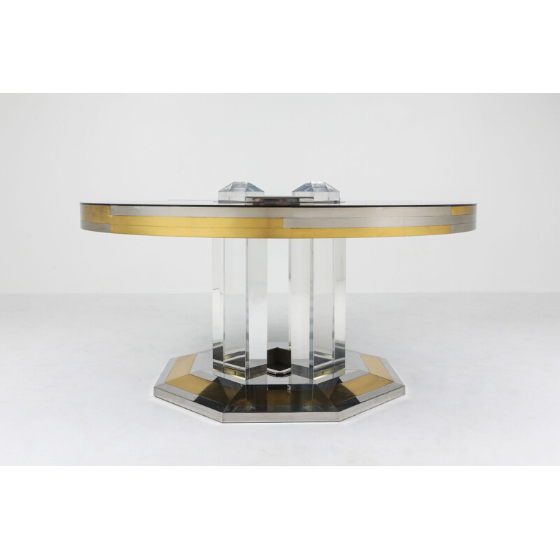 Vintage chrome & brass round dining table by Sandro Petti For Maison Jansen, 1970s