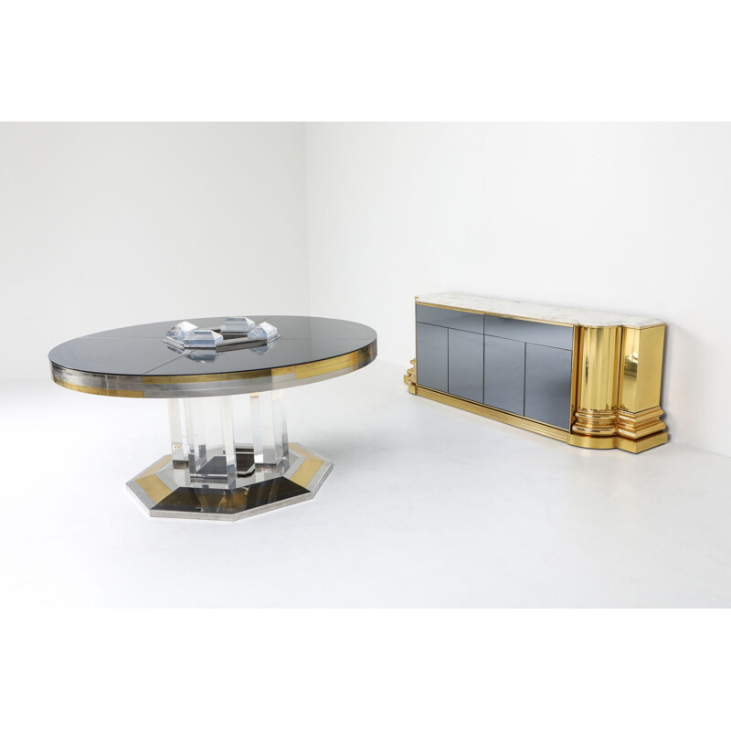 Vintage chrome & brass round dining table by Sandro Petti For Maison Jansen, 1970s