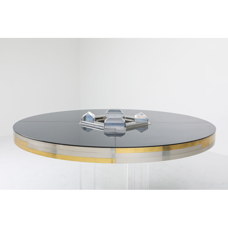 Vintage chrome & brass round dining table by Sandro Petti For Maison Jansen, 1970s