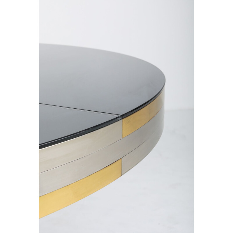 Vintage chrome & brass round dining table by Sandro Petti For Maison Jansen, 1970s
