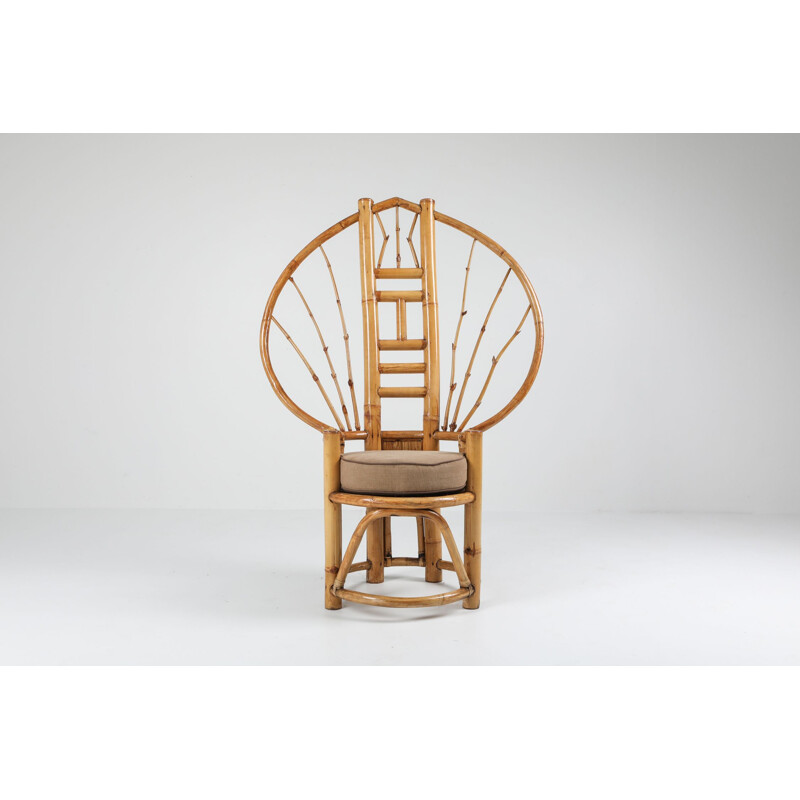 Paire de chaises vintage en bambou en forme de paon dans le style d'Albini, 1970s