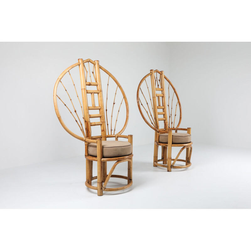 Pair of vintage peacock bamboo chairs, 1970
