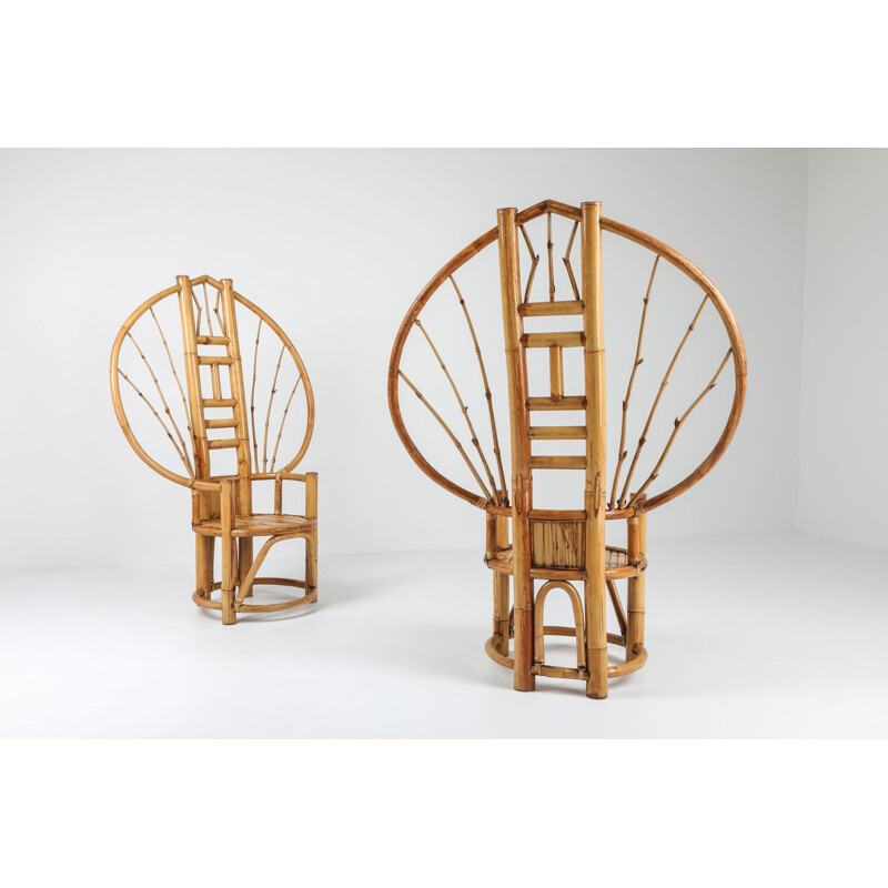 Coppia di sedie vintage in bambù pavone, 1970