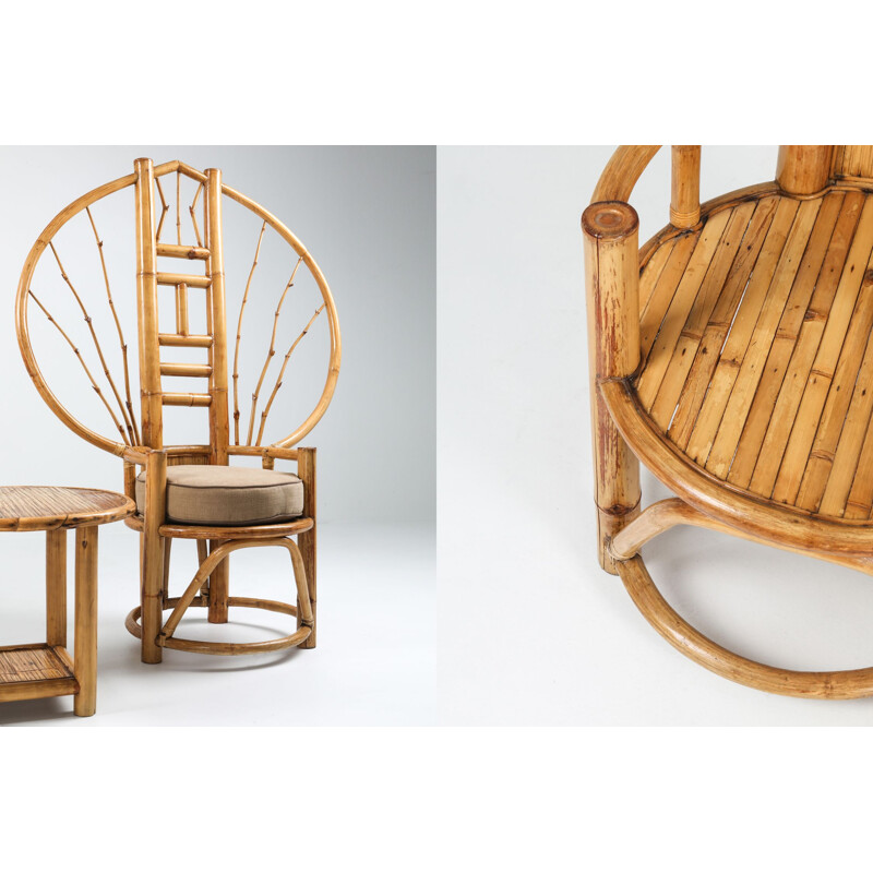 Pair of vintage peacock bamboo chairs, 1970