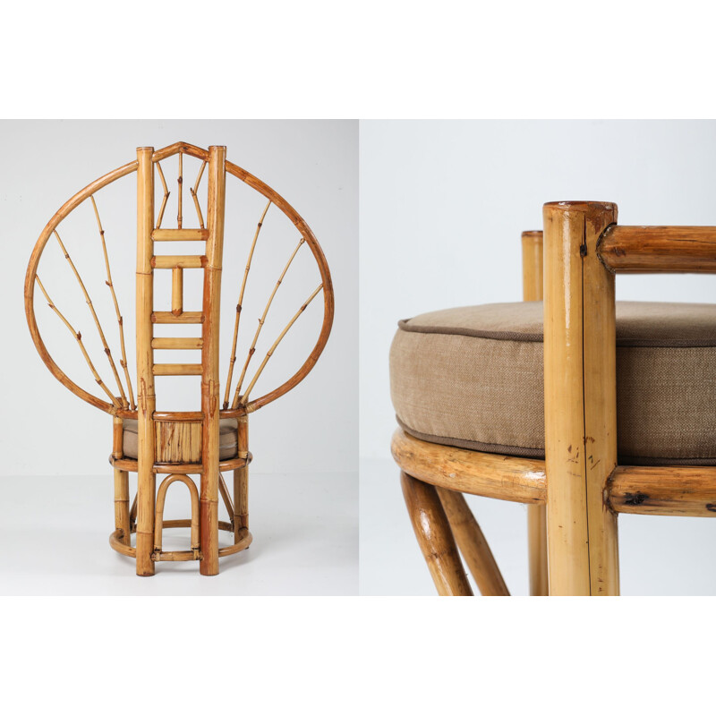 Paire de chaises vintage en bambou en forme de paon dans le style d'Albini, 1970s