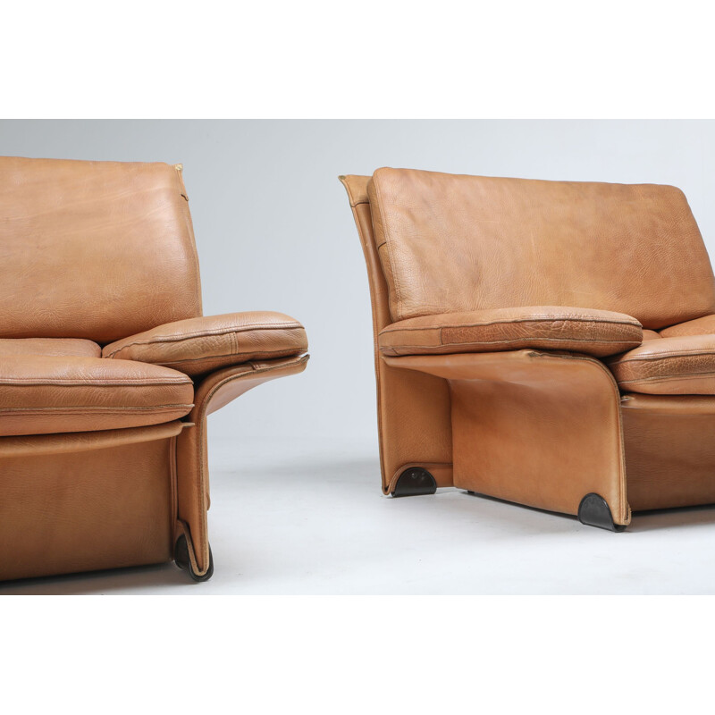 Paire de fauteuils vintage en cuir camel par Titiana Ammannati et Giampiero Vitelli pour Brunati, 1970