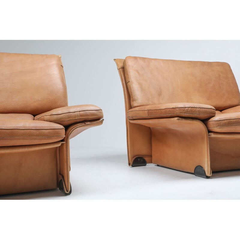 Paire de fauteuils vintage en cuir camel par Titiana Ammannati & Giampiero Vitelli pour Brunati, 1970