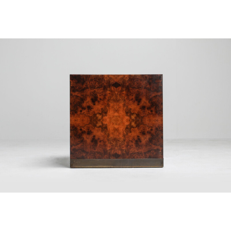 Vintage pair of burl square side tables by Jean Claude Mahey, 1970s