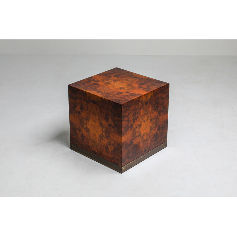 Vintage pair of burl square side tables by Jean Claude Mahey, 1970s