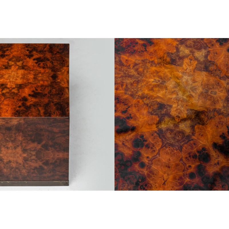 Vintage pair of burl square side tables by Jean Claude Mahey, 1970s