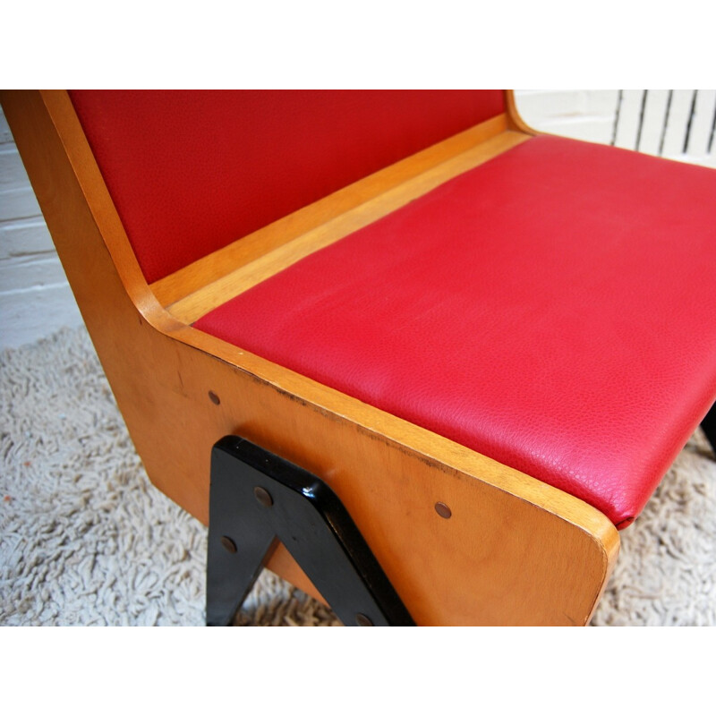 Mid century modern chair in red leatherette - 1930s 