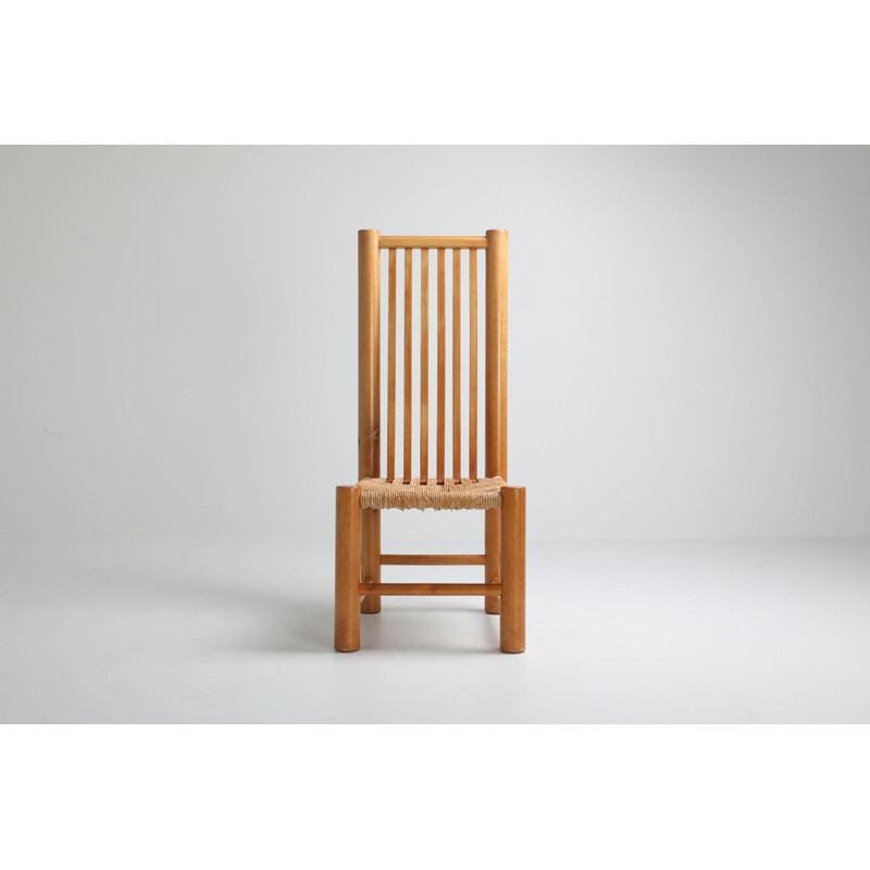 Suite de 8 chaises naturalistes vintage en orme massif, dans le style de Pierre Chapo 1960