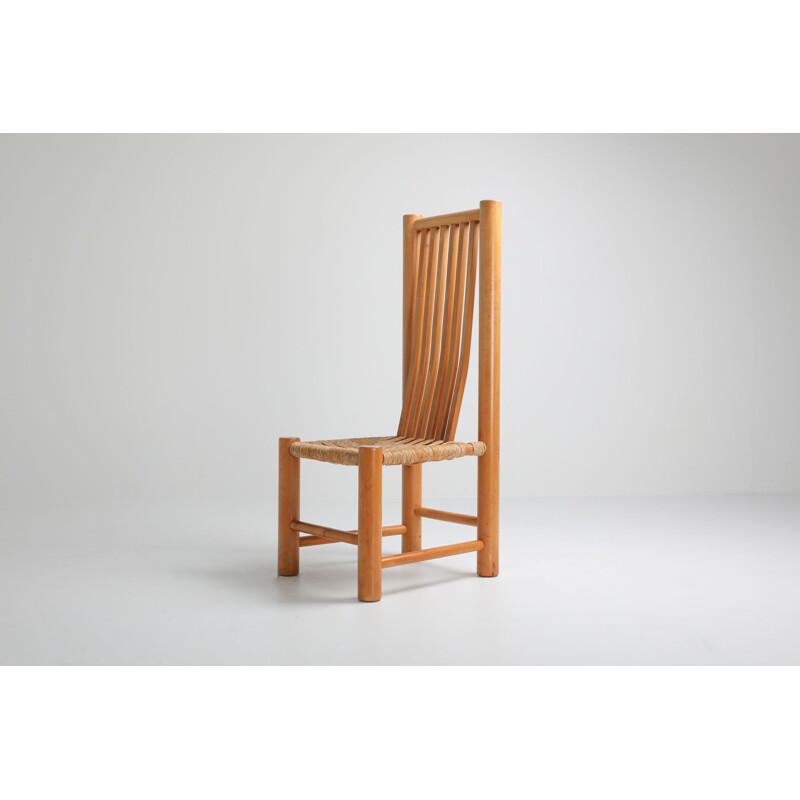 Suite de 8 chaises naturalistes vintage en orme massif, dans le style de Pierre Chapo 1960