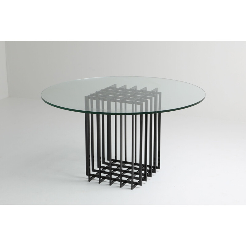 Table sculpturale vintage en verre et métal 1960