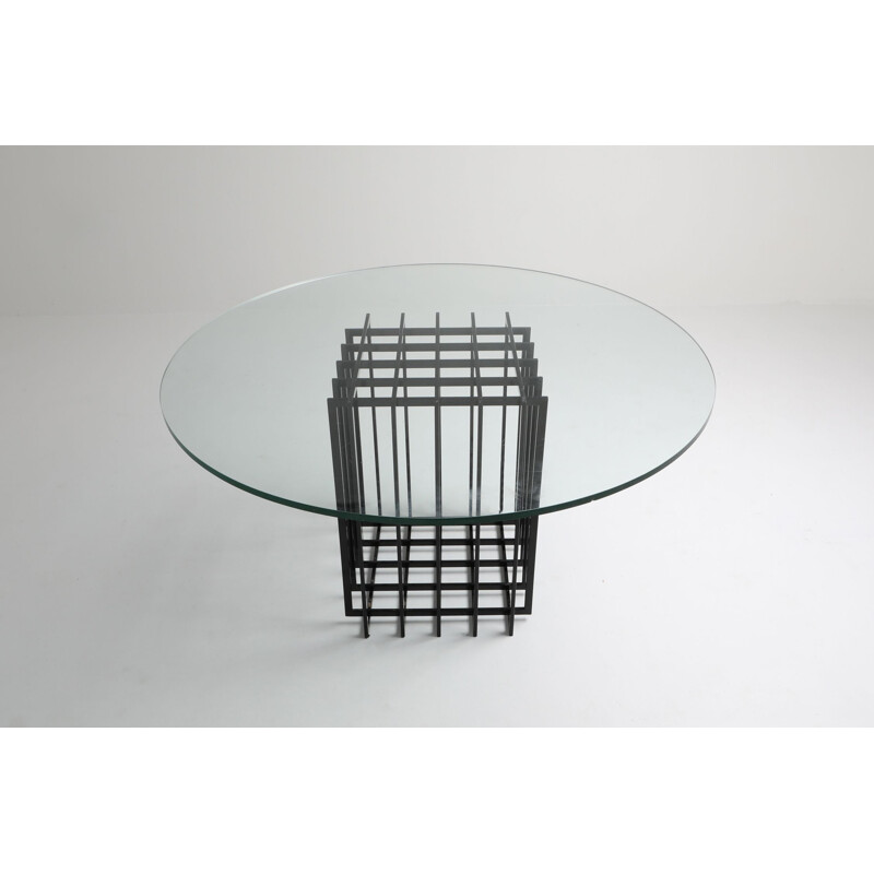 Table sculpturale vintage en verre et métal 1960