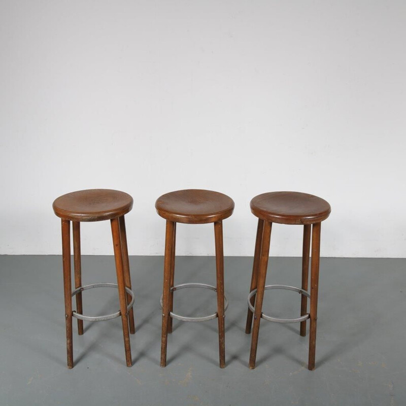 Vintage wooden bar stool, 1950s