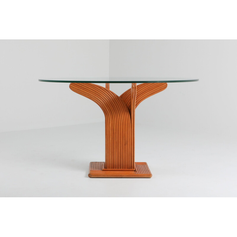 Vintage Vivai Del Sud tropicalist bamboo rattan dining table by Mariani & Purini 1970