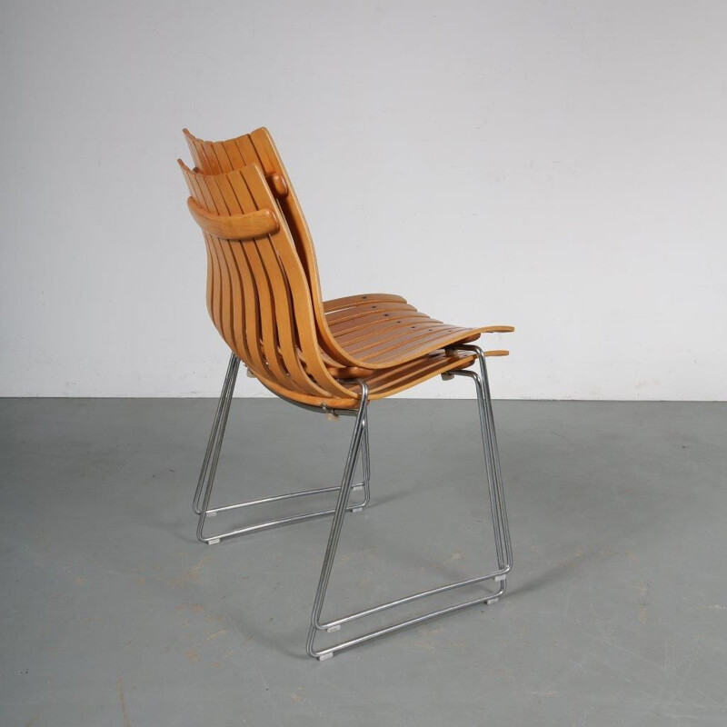 Vintage stacking chair designed by Hans Brattrud, manufactured by Hove in Norway 1960