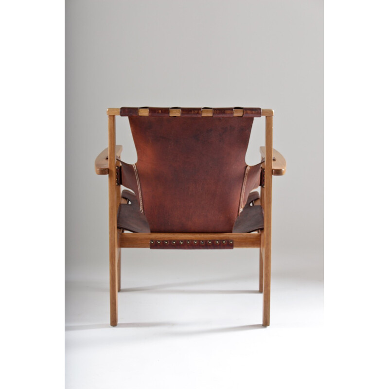 Fauteuil Trienna vintage en chêne et cuir, Carl Axel ACKING - 1950