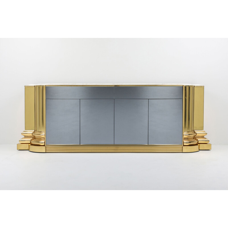 Credenza vintage messing en marmeren dressoir van Sandro Petti voor Maison Jansen 1970