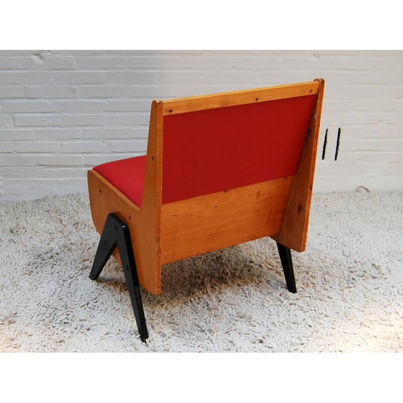 Mid century modern chair in red leatherette - 1930s 