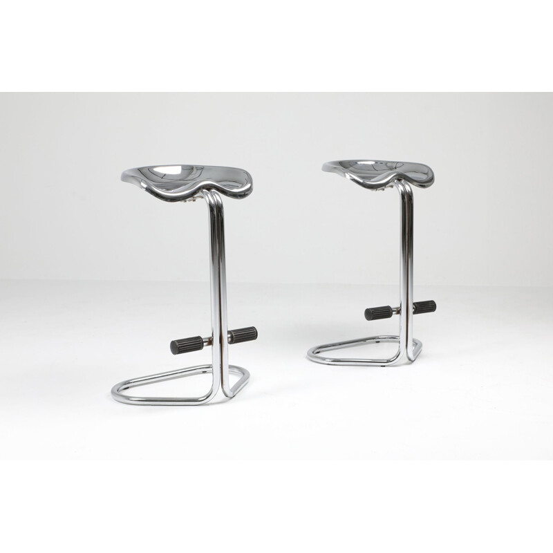 Pair of vintage chrome tractor stools by Rodney Kinsman for Bieffeplast 1970