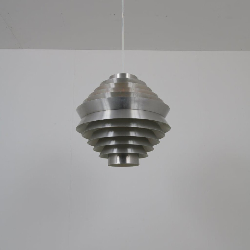 Vintage large chrome hanging lamp manufactured by Raak in the Netherlands 1960