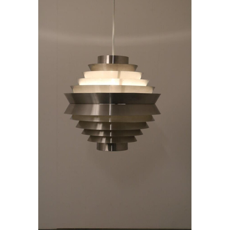 Vintage large chrome hanging lamp manufactured by Raak in the Netherlands 1960