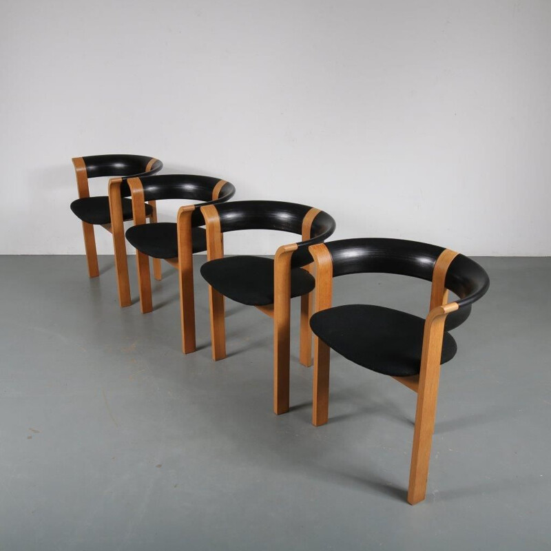 Set of 4 vintage model 4451 dining chairs designed by Rud Thygesen and Johnny Sorensen, for Magnus Olesen 1970