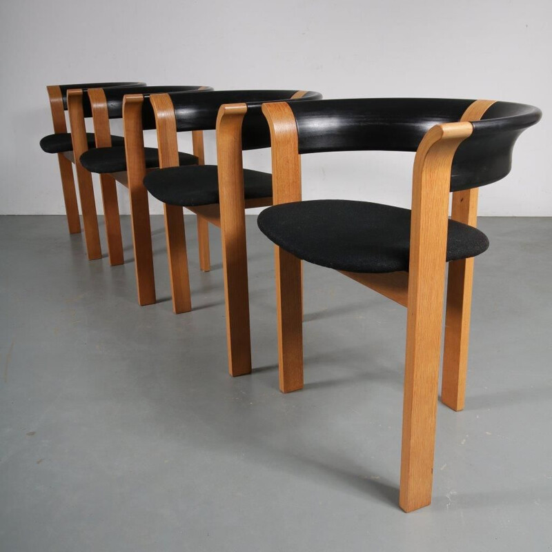 Set of 4 vintage model 4451 dining chairs designed by Rud Thygesen and Johnny Sorensen, for Magnus Olesen 1970